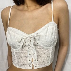 Daisy eyelet White Corset Crop Top, Size S